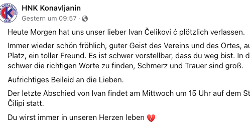 Der Post des Ex-Klubs NK Konavljanin.