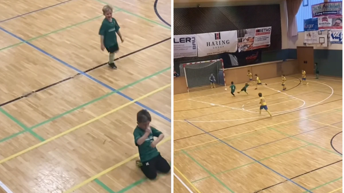 Mit seinem Jubel geht des Jugendkicker vom Grazer Verein, GSC, viral.