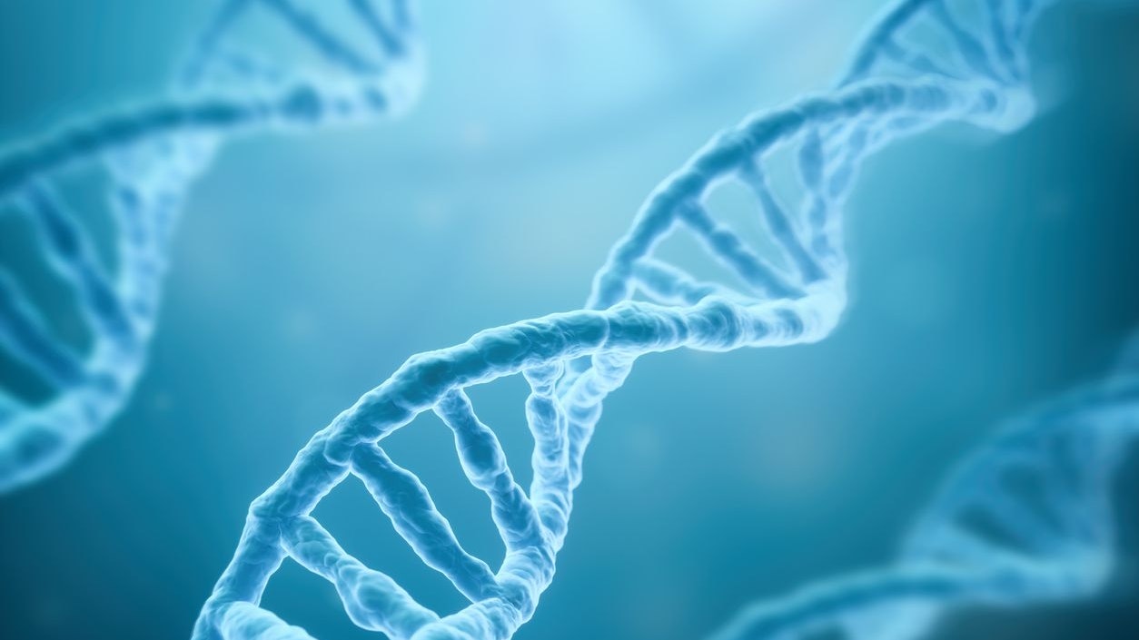 DNA Strands on blue background , 3d render