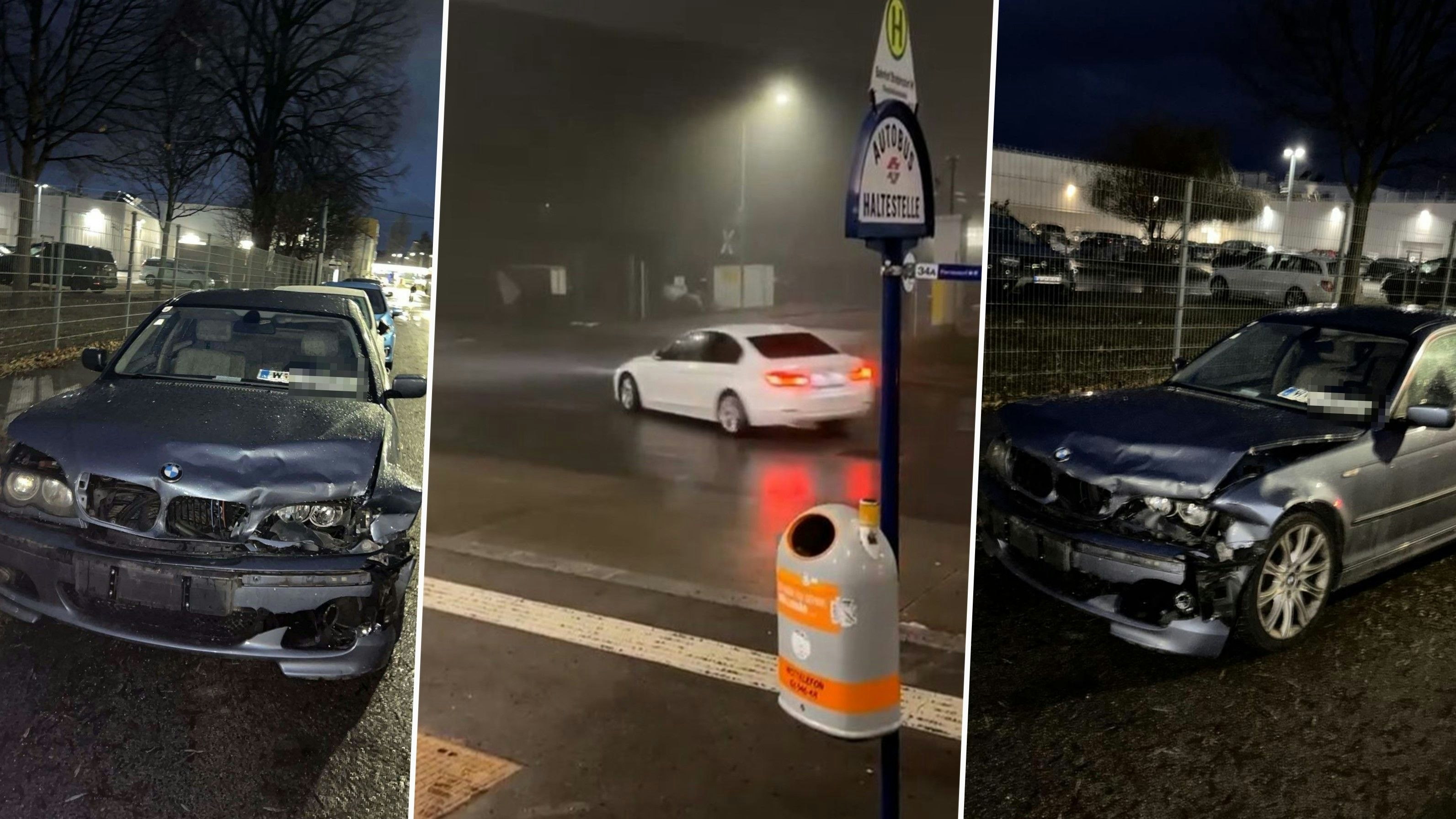 Drift-BMW rast in zweiten BMW, Teenager aplaudieren