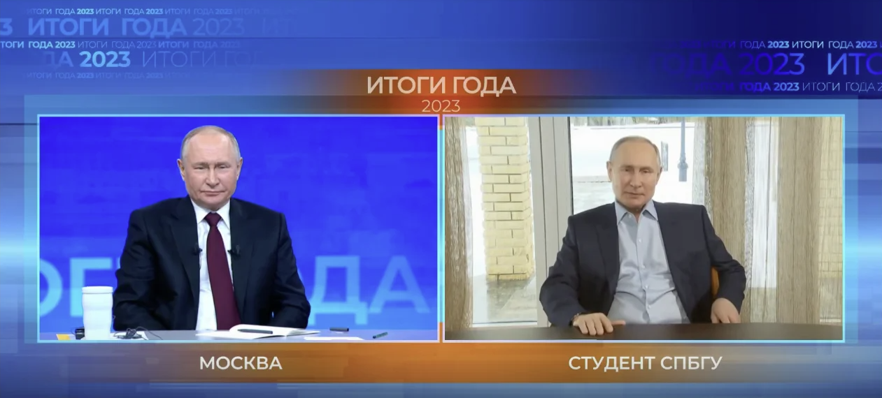 Wladimir Putin soll laut ukrainischem Geheimdienst drei Doppelgänger haben. Bei der Jahresabschluss-Pressekonferenz wurde er von sich selbst befragt. 