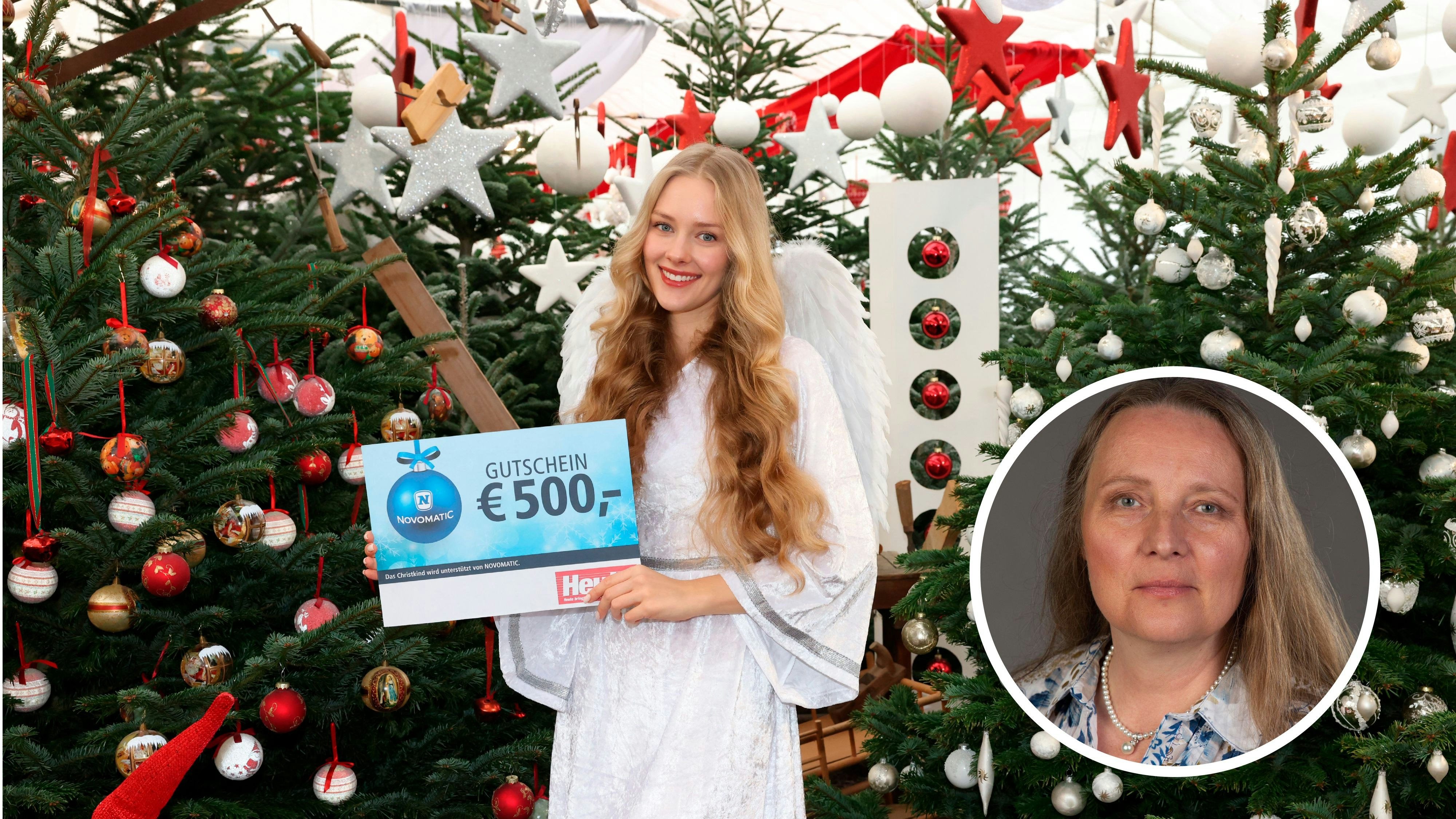 Christkind hilft Elisabeth bei der Fernwärme-Rechung. 