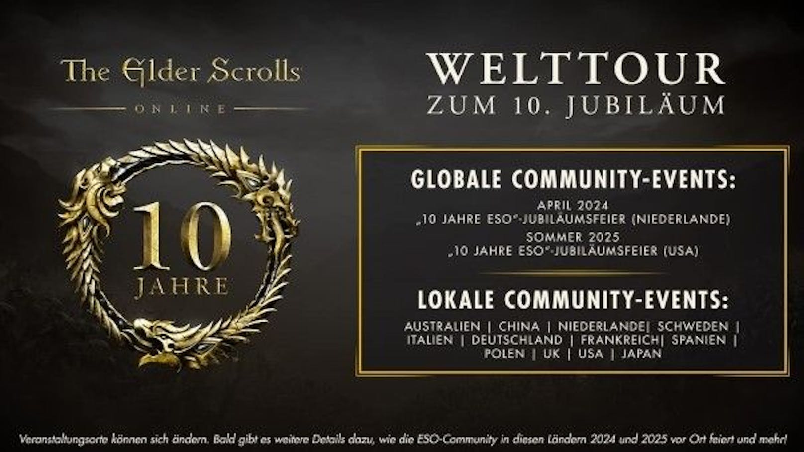"The Elder Scrolls Online": Feierlichkeiten zum 10. Geburtstag starten im April 2024 mit Jubiläumsfeier in Amsterdam / ESO-Taverne 2024 auf der Wasserburg Heldrungen angekündigt.