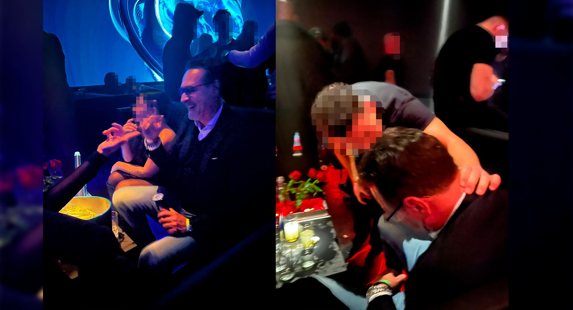 HC Strache noch gut gelaunt in seiner VIP-Loge. Zu später Stunde schlief er dann ein (re. im Bild)