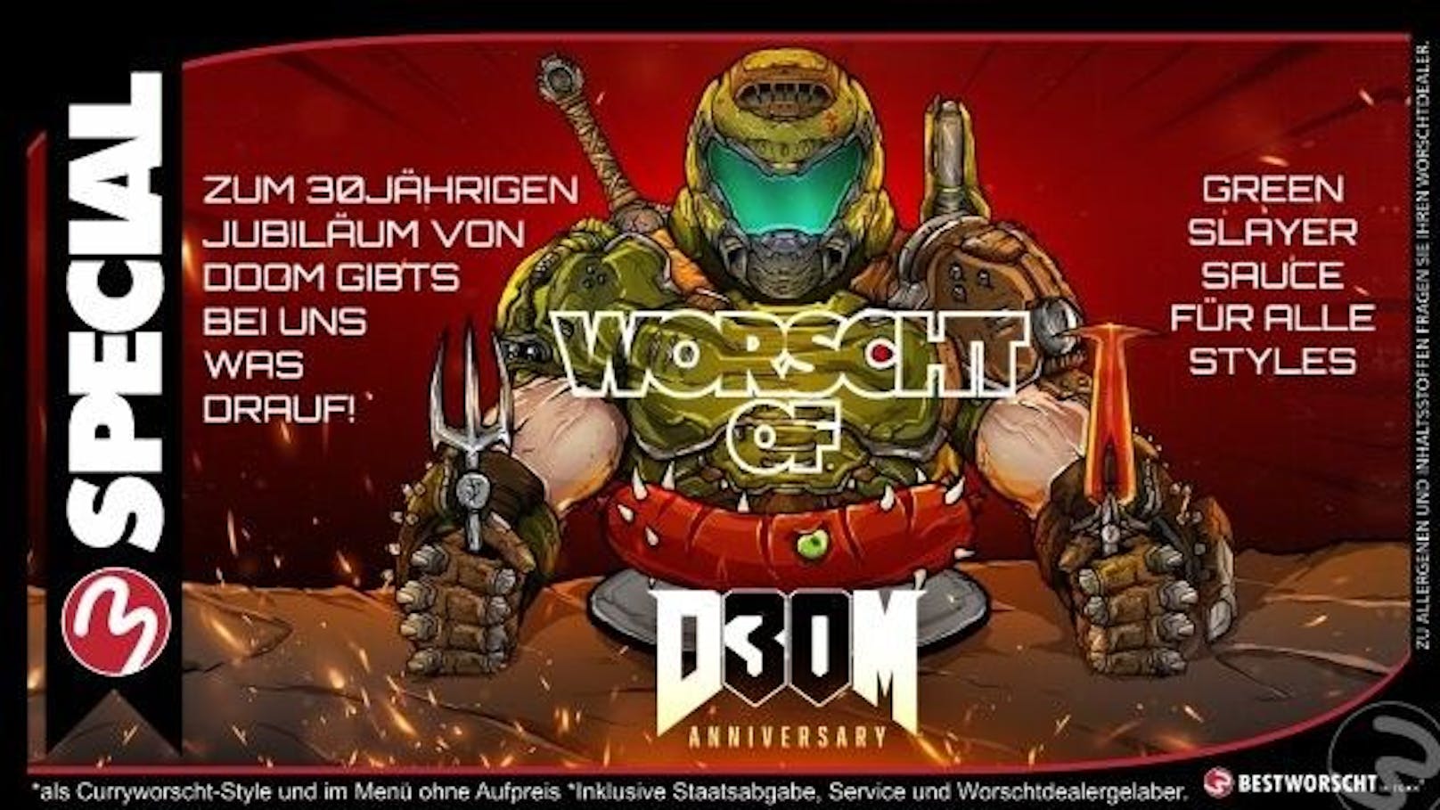 Zum 30. Geburtstag von "Doom": "Best Woscht in Town" kreiert eigene Sauce - die Green Slayer Sauce.
