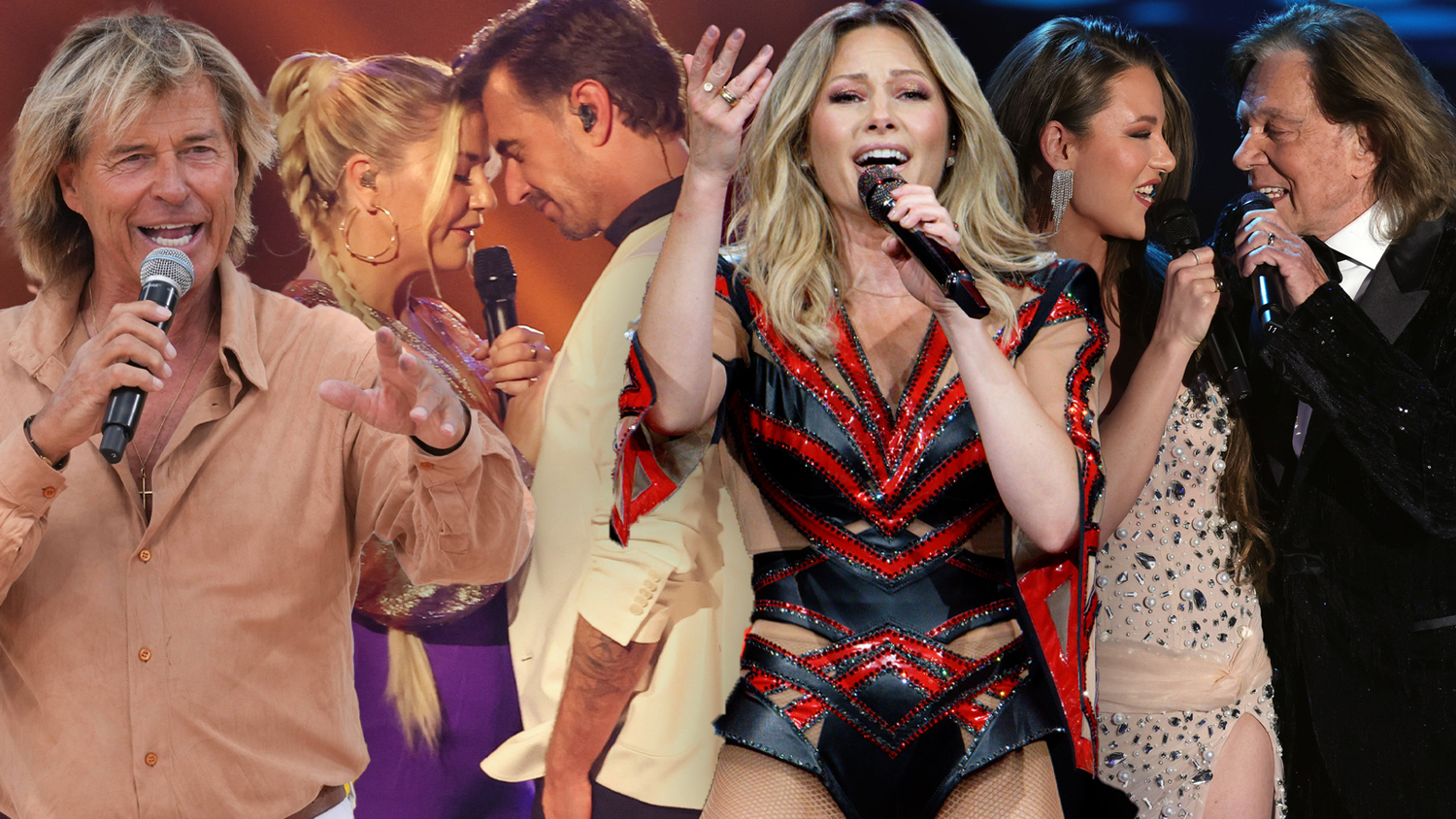 Die Schlagerbranche fand sich dieses Jahr besonders oft in den Schlagzeilen. (Im Bild: Hansi Hinterseer, Beatrice Egli, Florian Silbereisen, Helene Fischer, Joelina & Jürgen Drews)