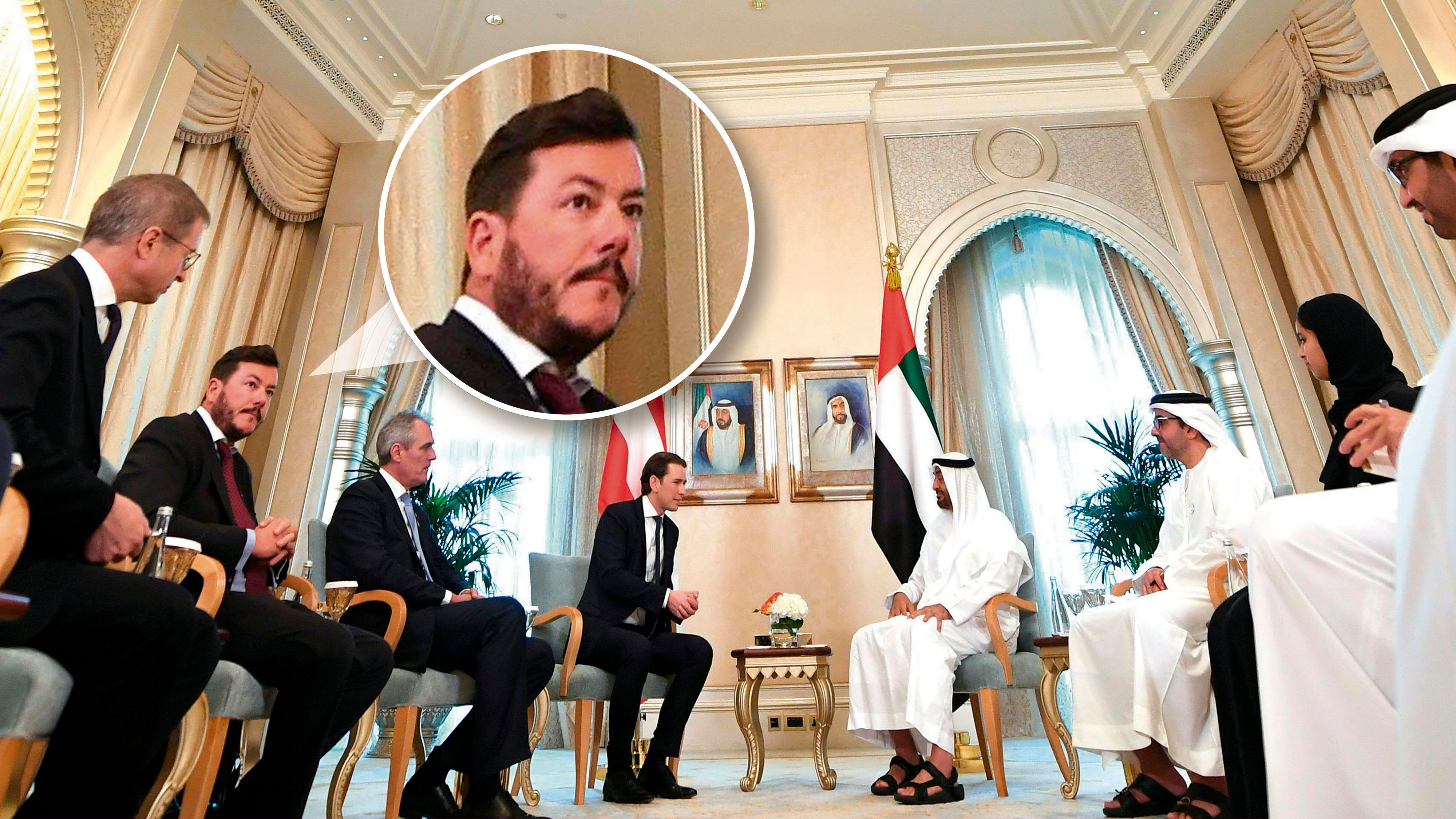 Ex-Bundeskanzler Sebastian Kurz (ÖVP) und René Benko waren am 23. März 2019 zusammen in Abu Dhabi anl. eines offiziellen Treffens mit dem Kronprinzen Mohammed Bin Zayed al Nahyan. 