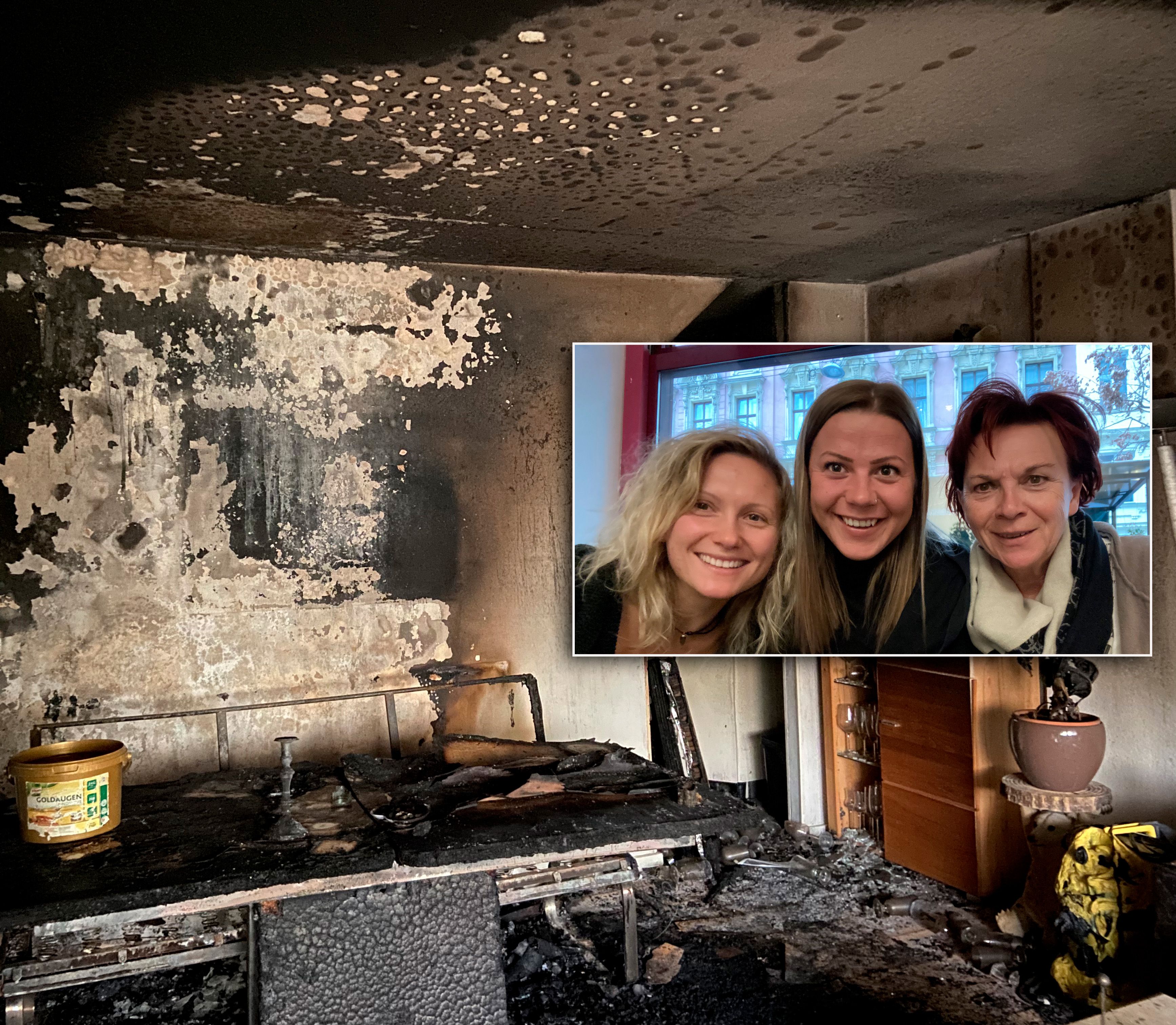 Ihre Wohnung ging in Flammen auf: Eva M. (r.) mit ihren Töchtern Lisa-Marie und Sophie (v.l.)