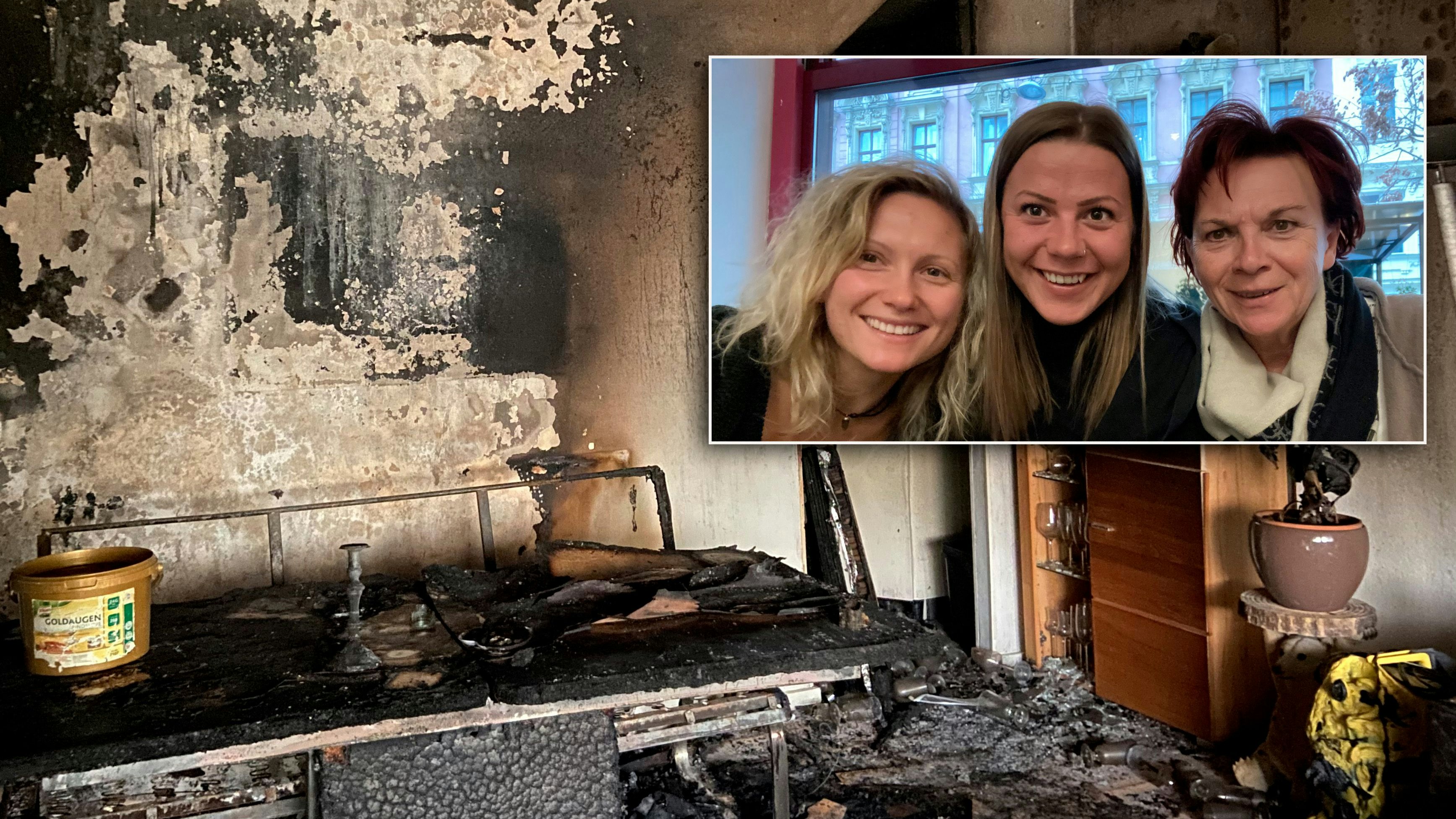 Ihre Wohnung ging in Flammen auf: Lisa-Marie, Sophie und Mama Eva (v.l.)