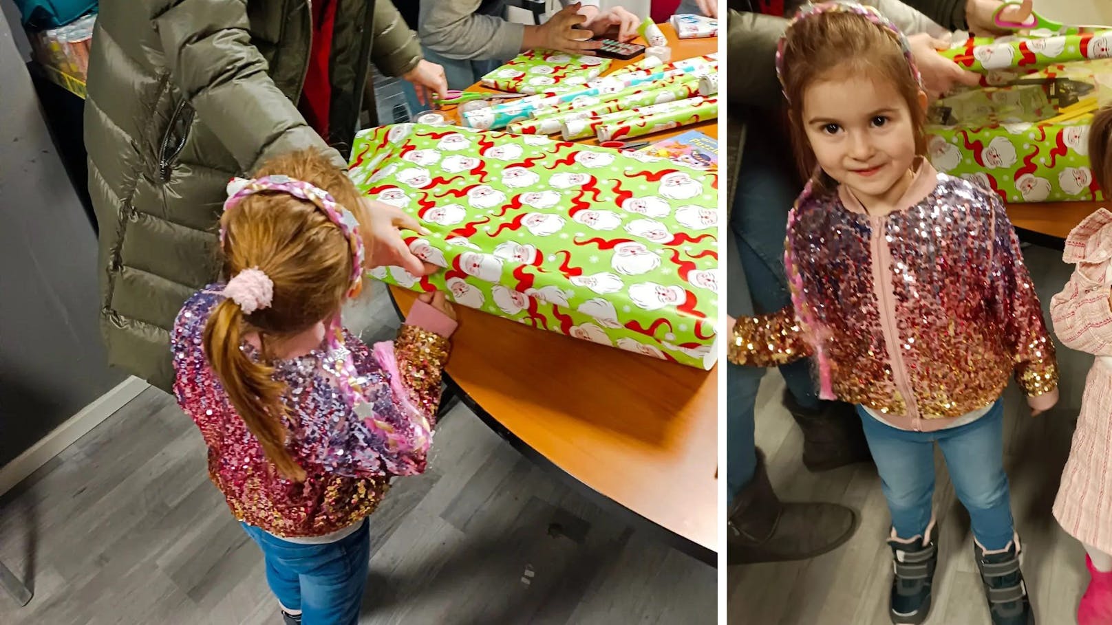 Laura freut sich, wenn sie ihrem Onkel beim Geschenke verpacken helfen kann.