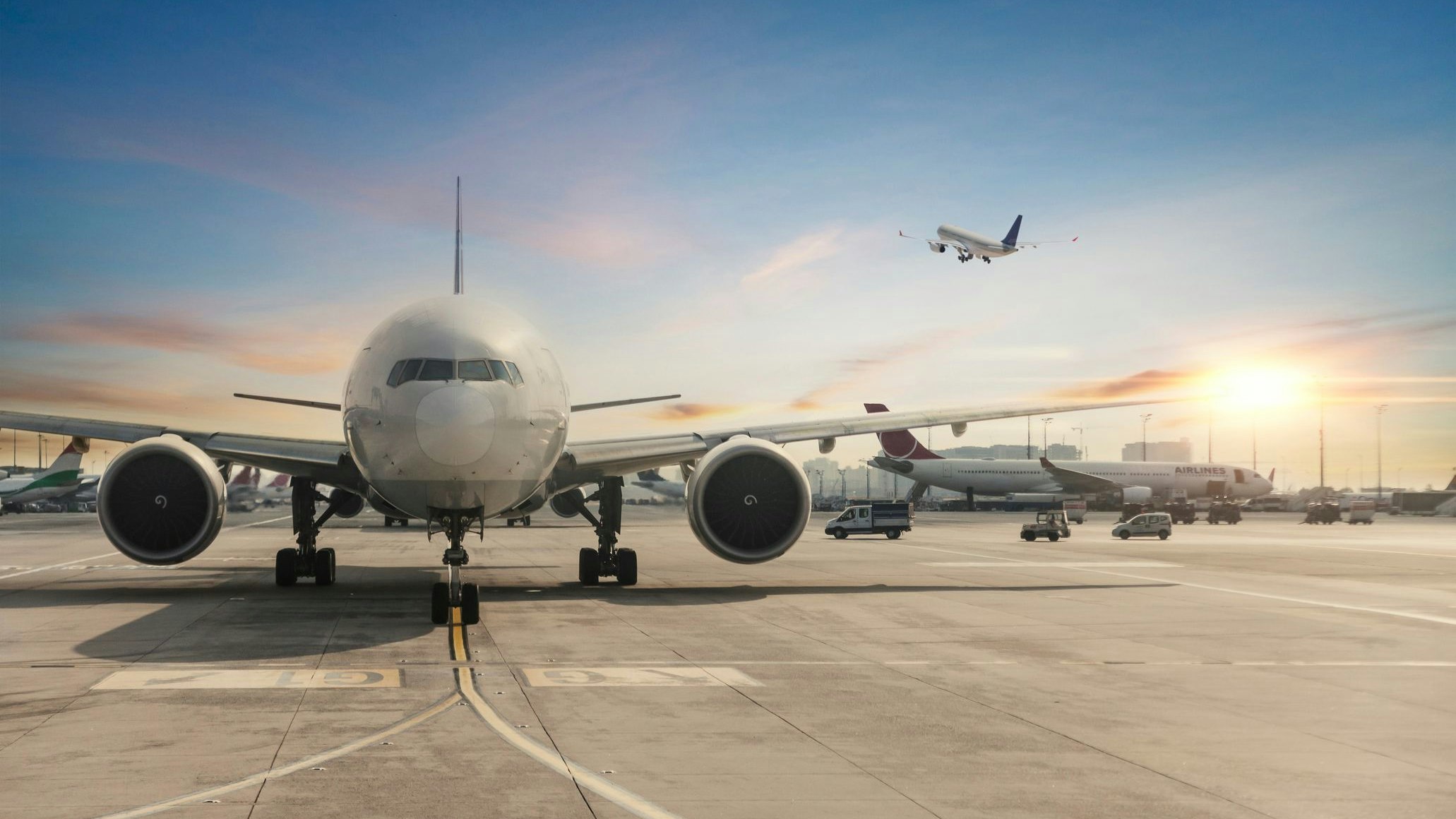 Front view of landed airplane in Istanbul International Airport