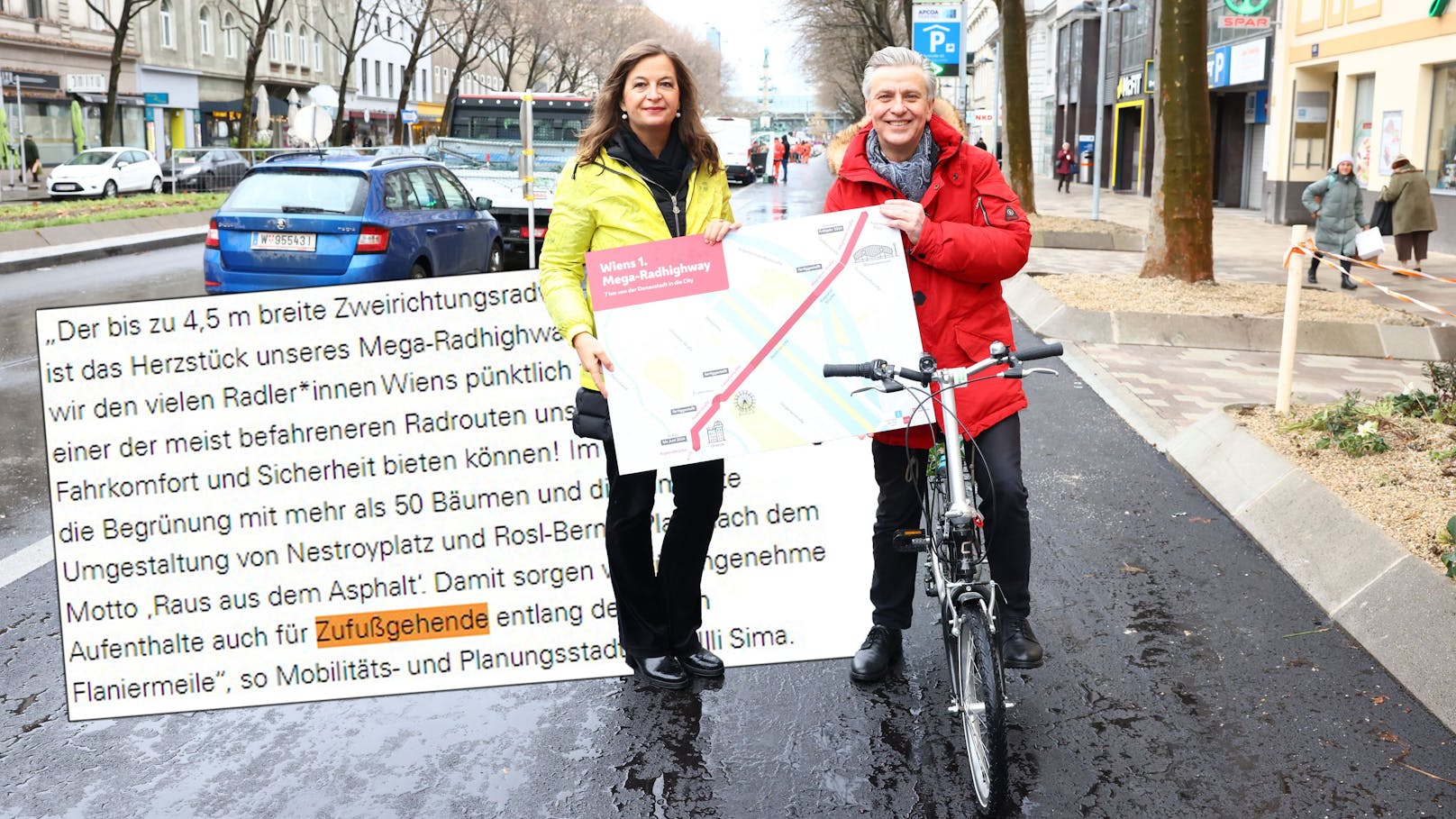 Stadträtin Uli Sima (SPÖ) als "Zufußgehende" auf der Praterstraße