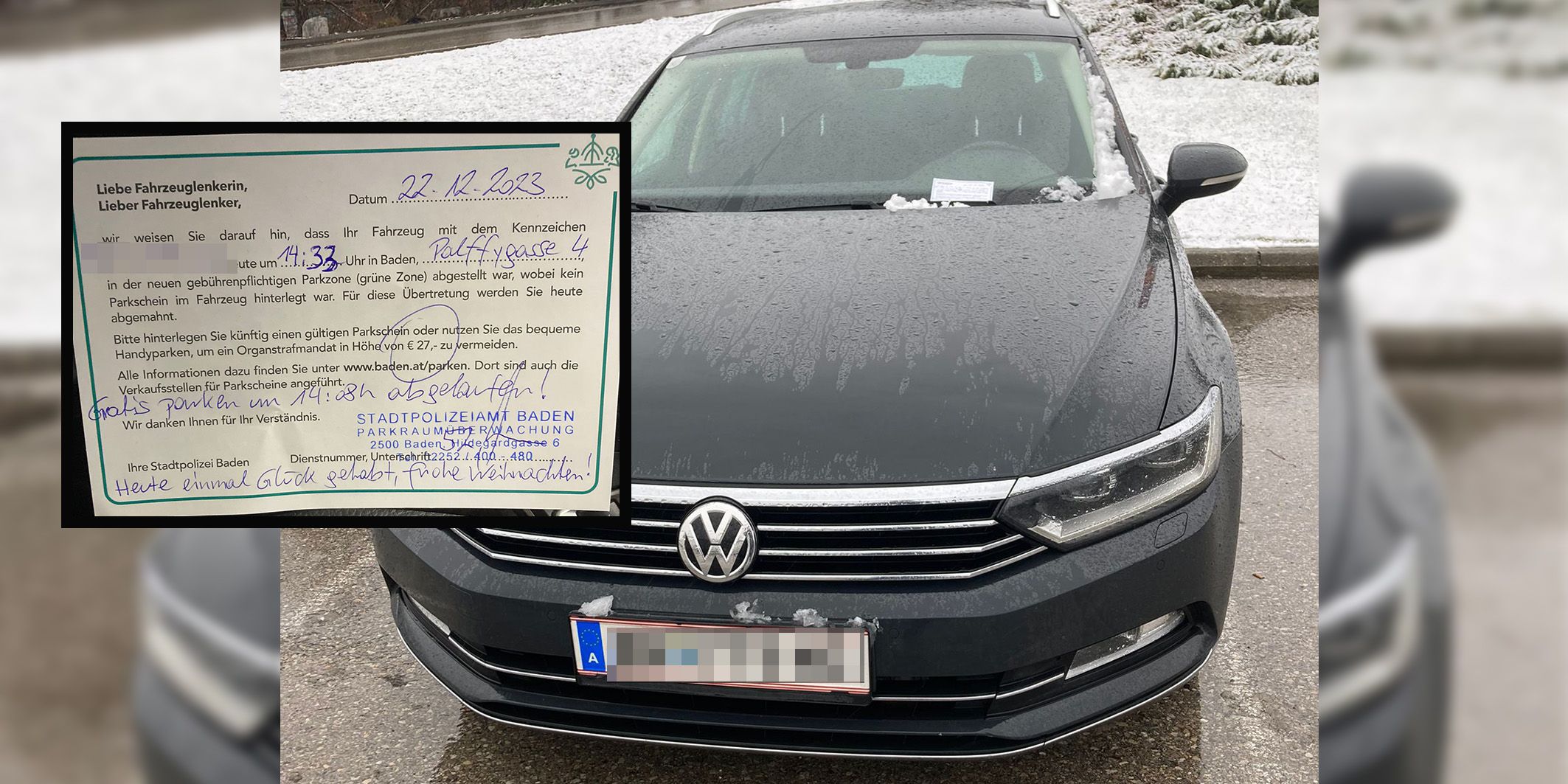 Ein Niederösterreicher war völlig überrascht, als er fürs Falschparken statt eines Strafzettels nur eine Abmahnung erhielt.