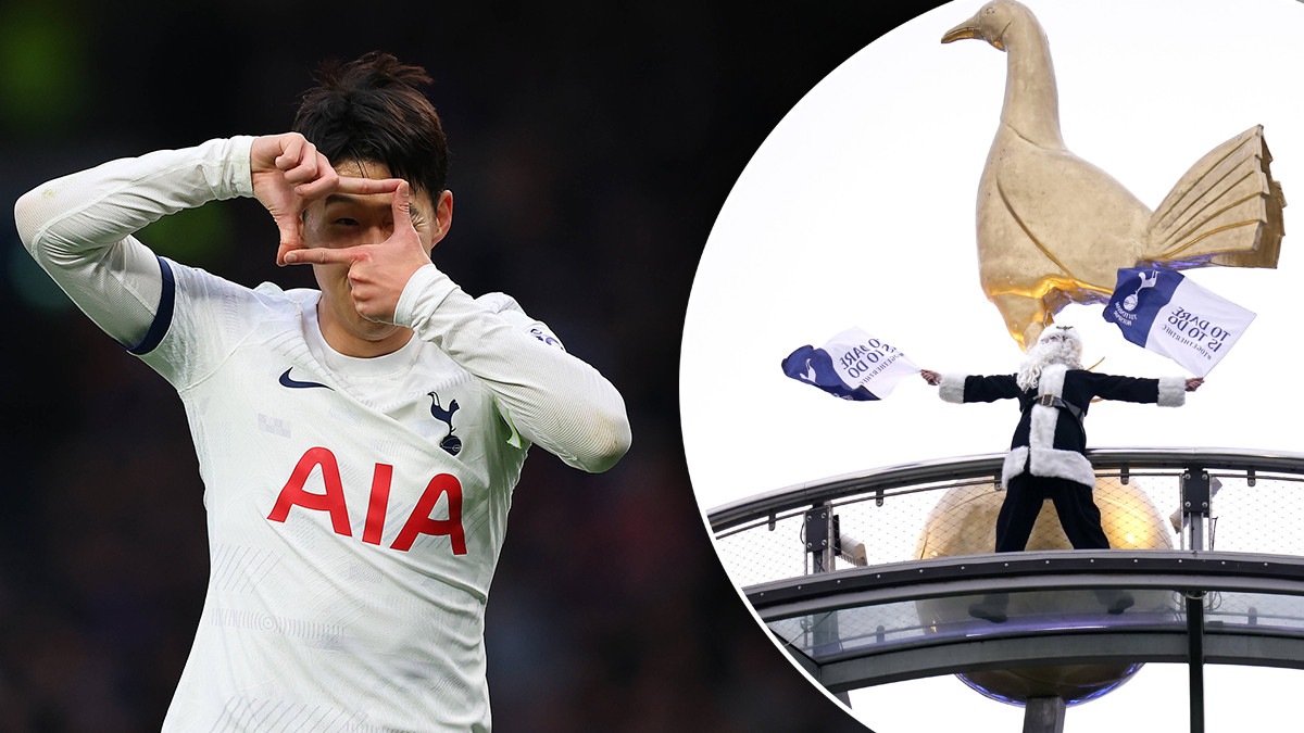 Son jubelt, der Weihnachtsmann feiert am Stadiondach