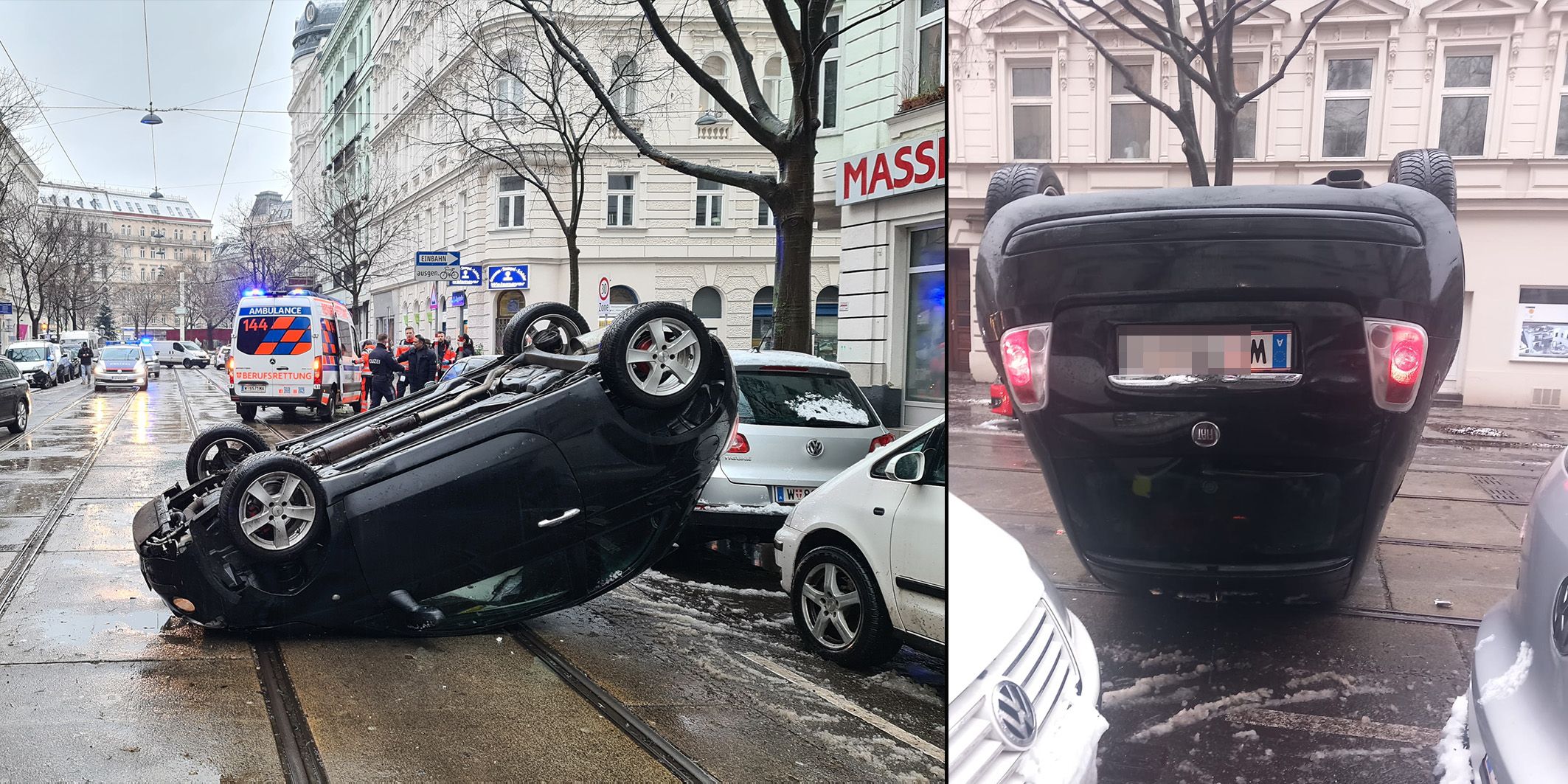 Unglaubliche Szenen in Wien-Brigittenau! Ein Fahrzeuglenker dürfte die Kontrolle über sein Fahrzeug verloren haben – das Auto überschlug sich.