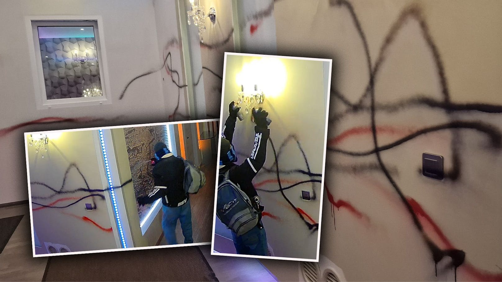 Rowdy beschmiert Foyer eines Wiener Hotels mit Farbe