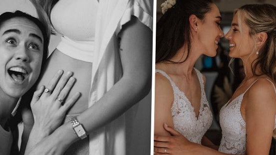 Manuela Zinsberger und ihre schwangere Ehefrau Madeleine.