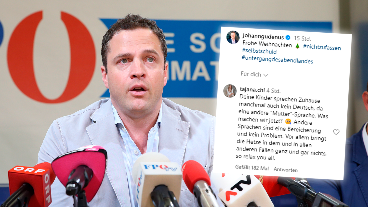 Tajana weist ihren Mann Johann Gudenus in die Schranken.