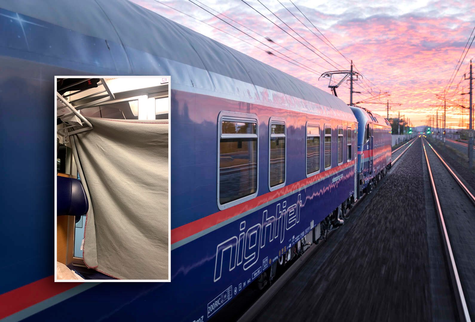 Wolfgang und Petra Z. wurden im ÖBB-Nightjet bestohlen. Bei der Hinfahrt verhinderte eine Decke als Vorhang vor dem Abteil (l.) Schlimmeres.
