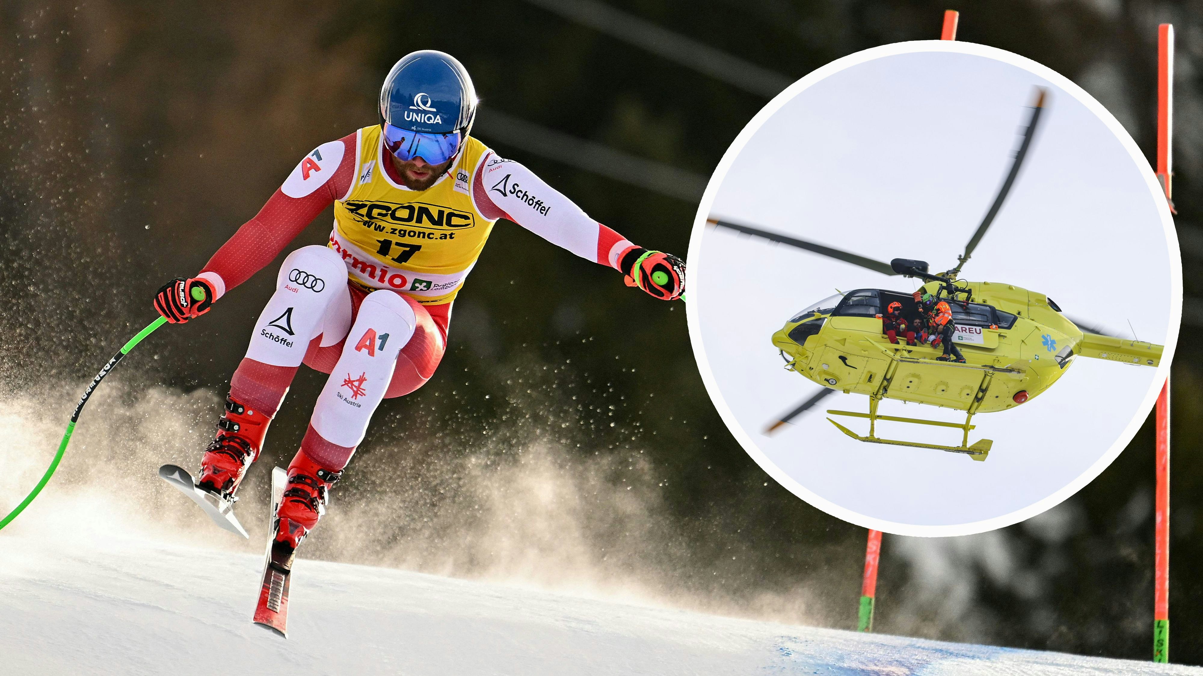 Marco Schwarz wurde nach seinem Sturz in Bormio mit dem Heli geborgen.