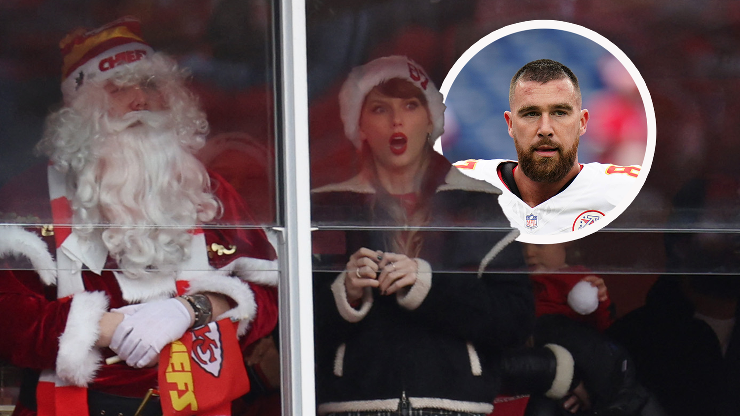 Taylor Swift verfolgt das Spiel mit Vater Scott in Weihnachtsmütze in der Loge.