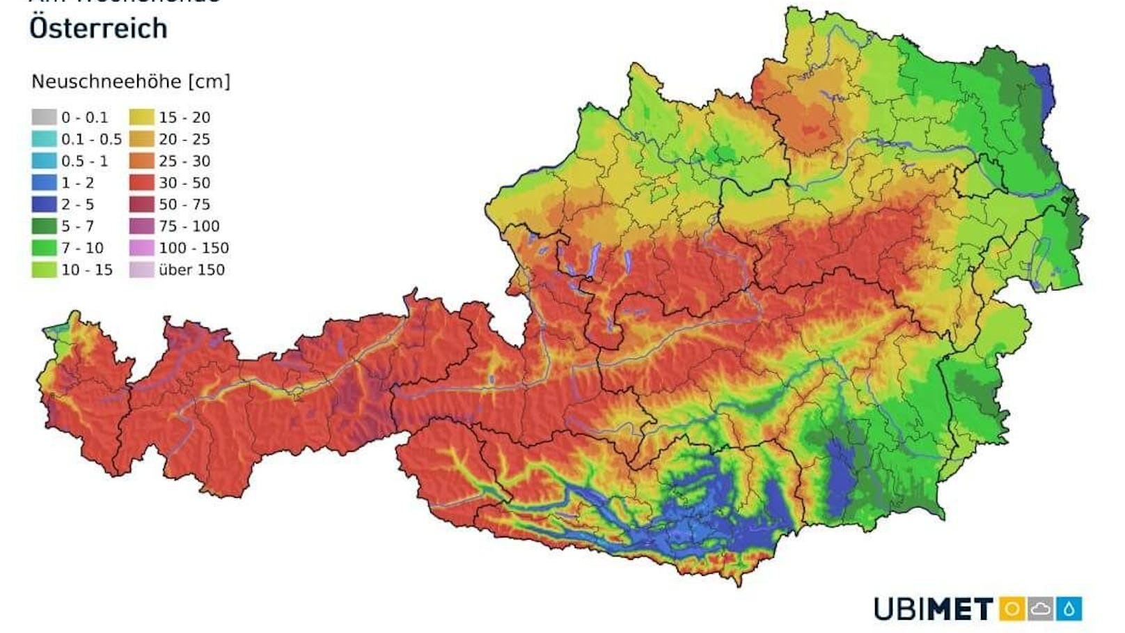 Sogar in Wien sind wieder 15 Zentimeter Neuschnee drinnen.