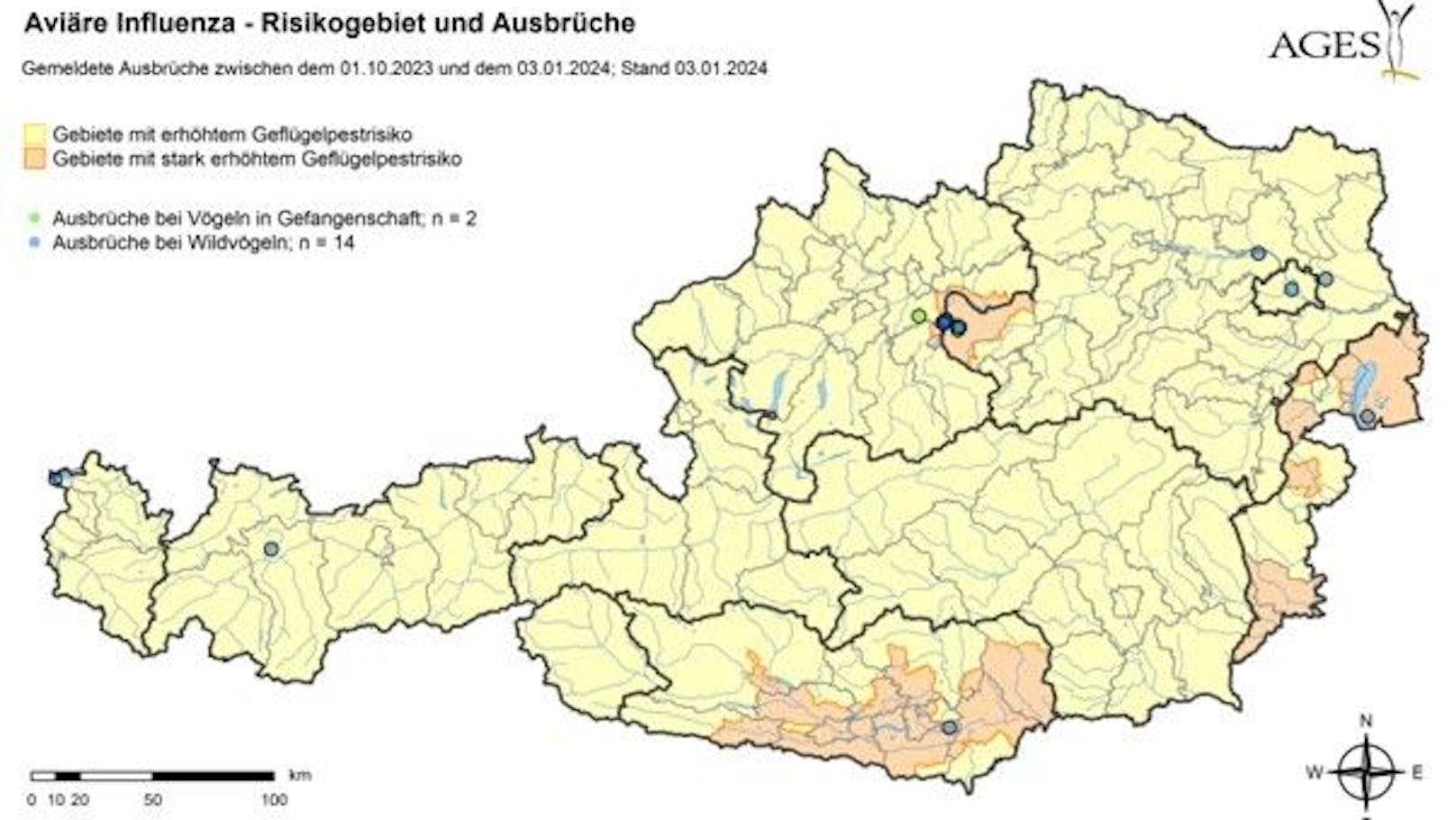 Ganz Österreich ist derzeit ein Risikogebiet für die Vogelgrippe.