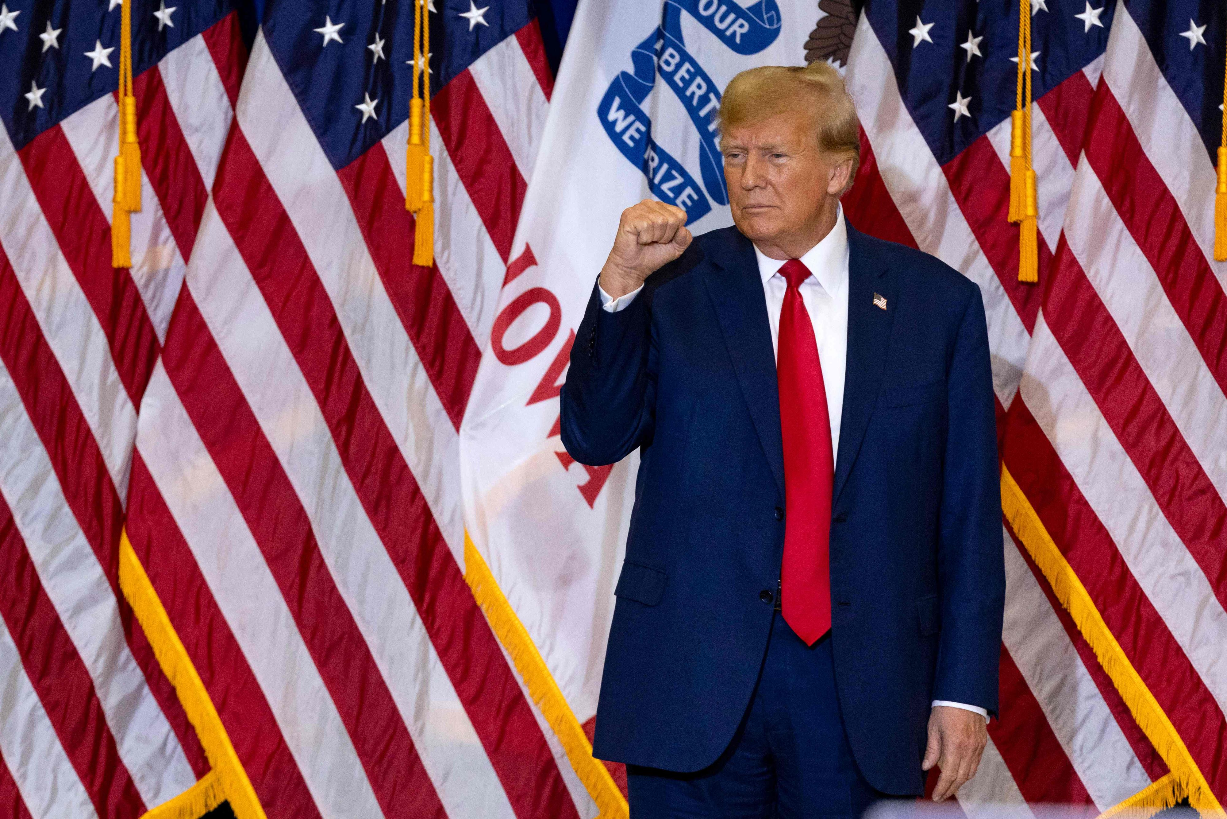Trump bei einer Wahlveranstaltung im im North Iowa Events Center in Mason City, Iowa, am Freitag. 