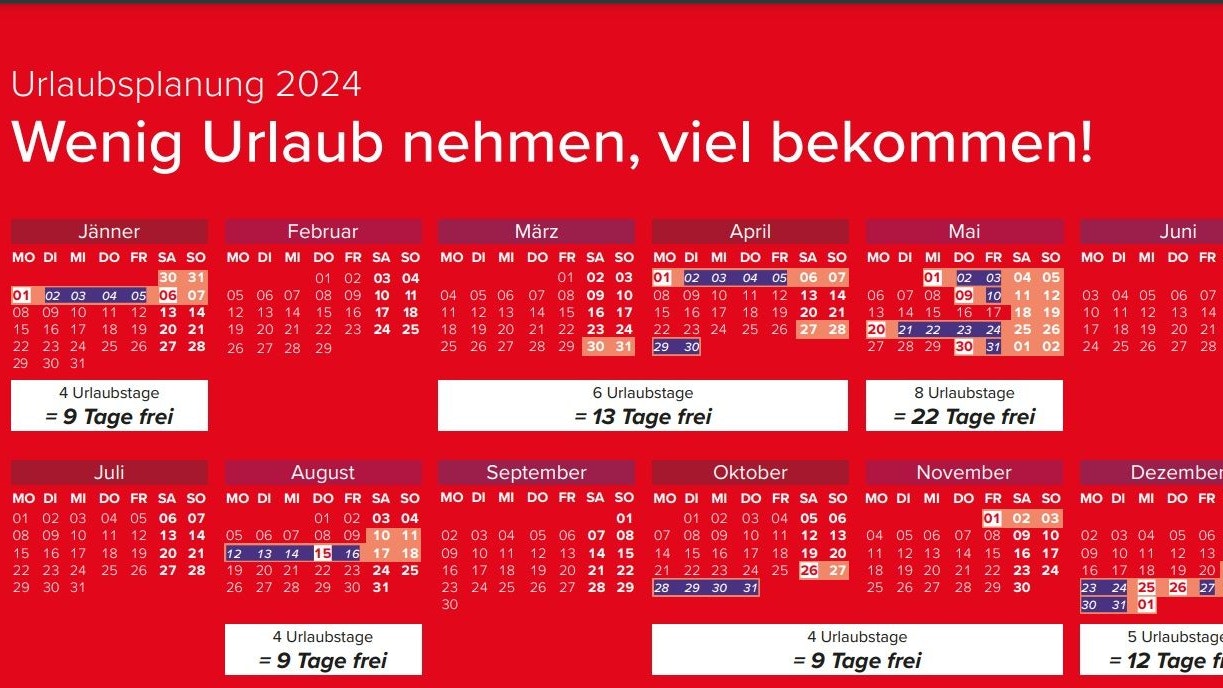 Dein Urlaubskalender 2024: So schlägst Du die meiste freie Zeit heraus.