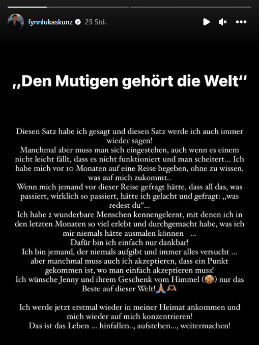 Während sich Jennifer persönlich an ihre Follower wendet, meldet sich Fynn schriftlich zu Wort.