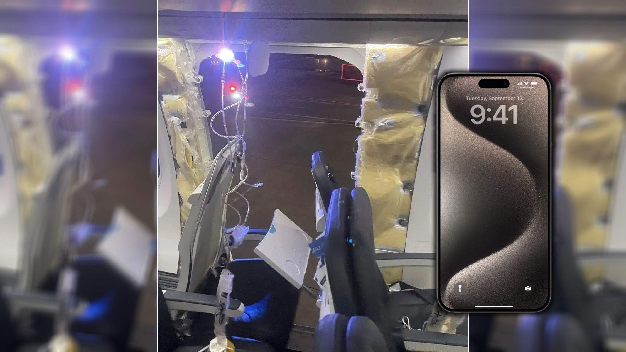 Die Boeing hatte plötzlich ein Loch im Rumpf: ein iPhone wurde aus dem Flugzeug gesaugt und fiel in die Tiefe. Es blieb praktisch unversehrt.