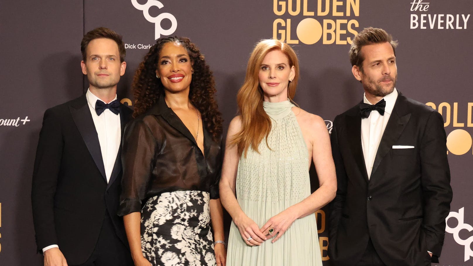 Bis 2019 standen sie gemeinsam vor der „Suits“-Kamera. Patrick J. Adams, Gina Torres, Sarah Rafferty und Gabriel Macht (v. li. n. re)