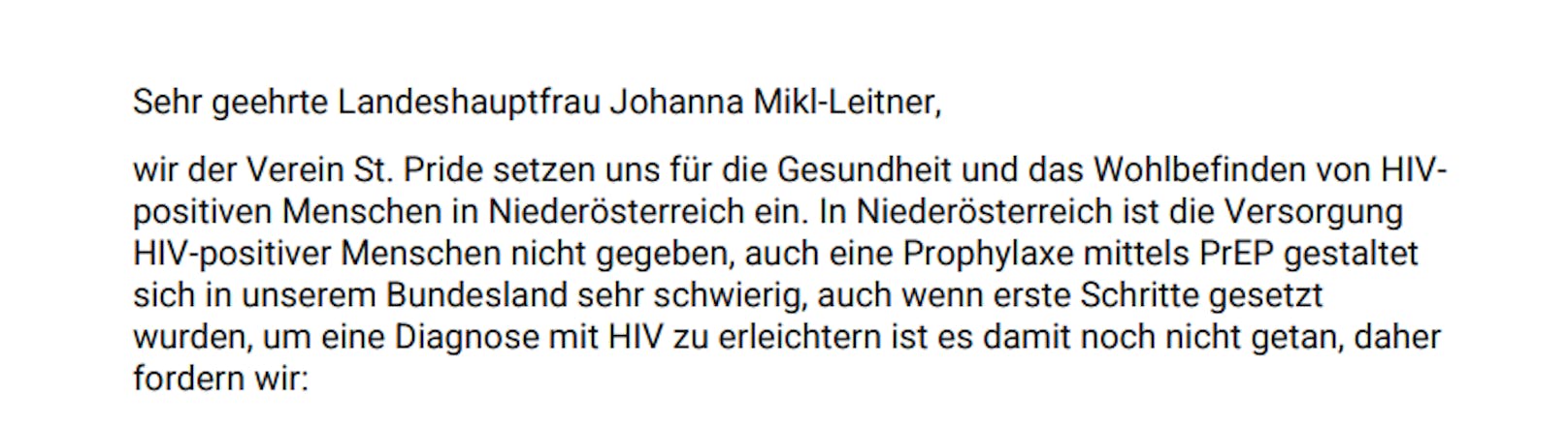 Der Verein St. Pride aus St. Pölten schrieb einen Offenen Brief an Johanna Mikl-Leitner.
