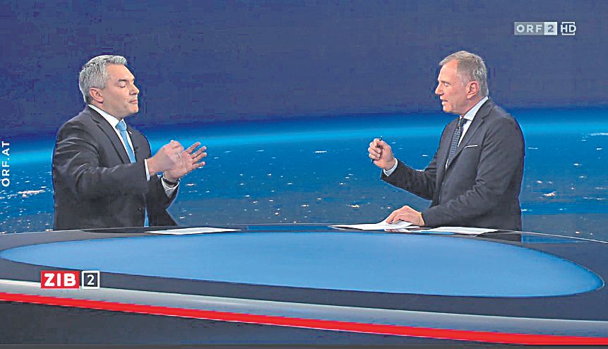 Kanzler Karl Nehammer im Gespräch mit ORF-Moderator Armin Wolf.