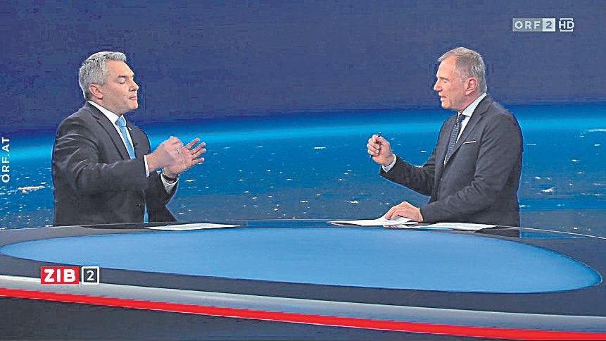 Kanzler Karl Nehammer im Gespräch mit ORF-Moderator Armin Wolf.