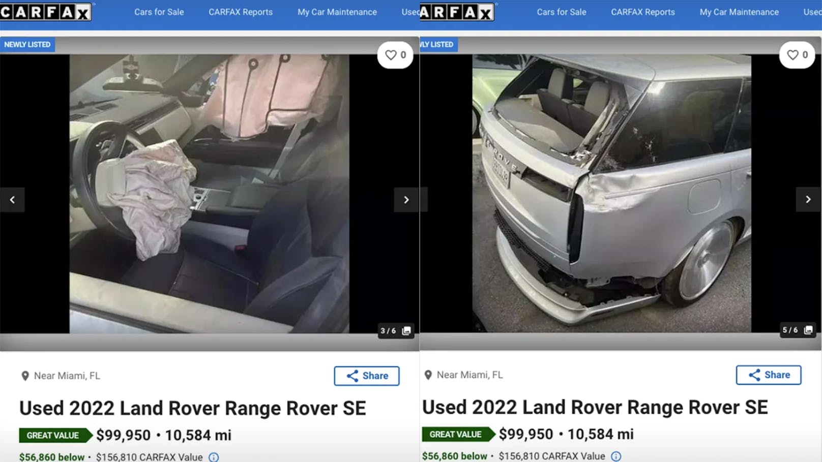 Der 2022 Range Rover wurde bei einem Unfall komplett demoliert.