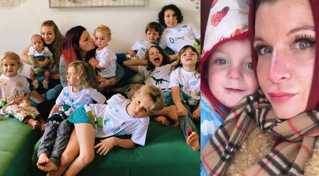 Lisa noch mit neun Kindern und einer Bekannten im Mai 2020 (l.), und mit Sohn Ludwig (r.), der 2021 geboren wurde. 