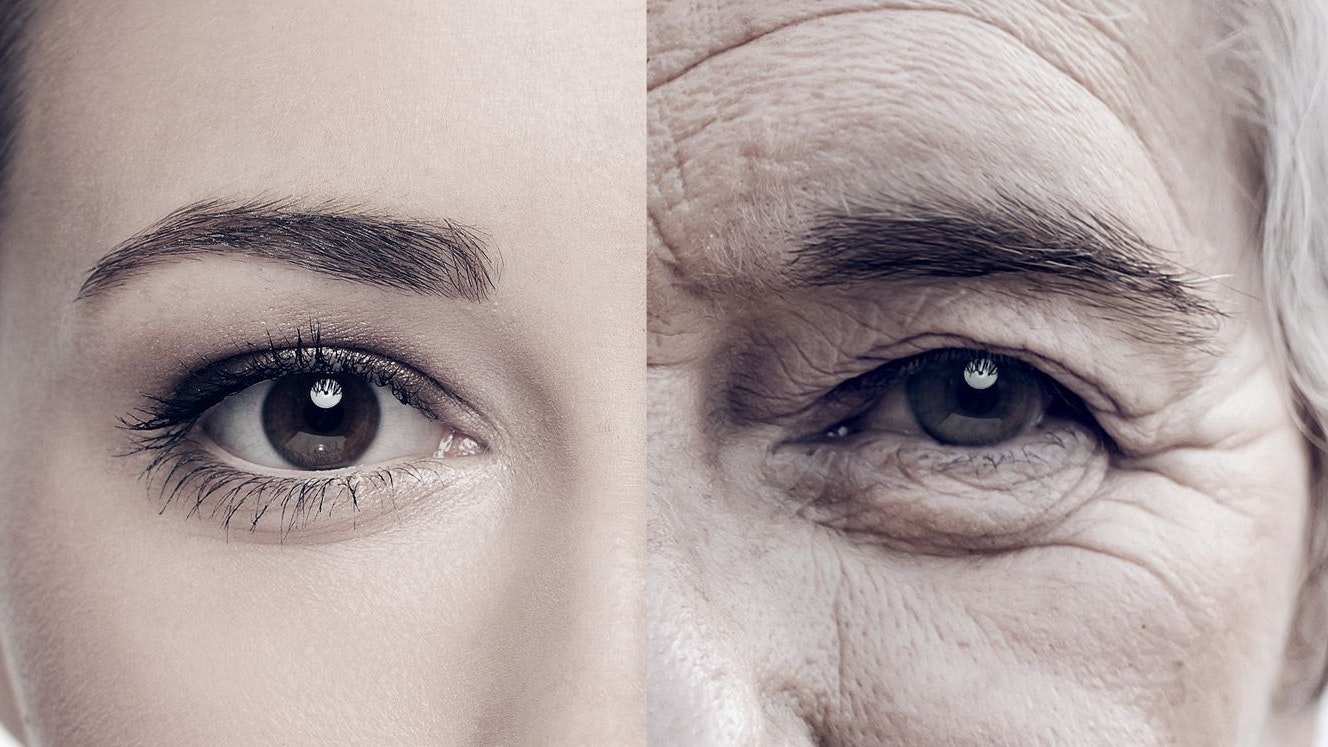 Cropped composite image of a woman when she was young and old