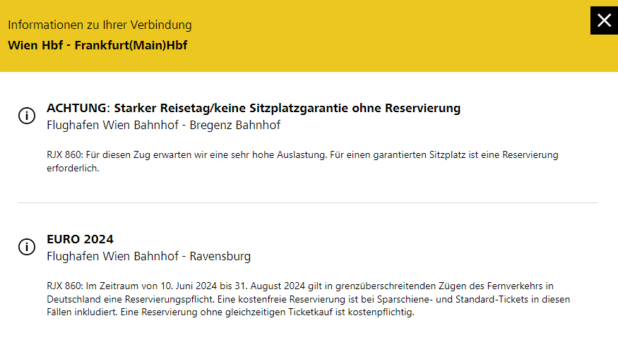 Reservierungspflicht: Bei der Reise nach Deutschland braucht man im Sommer eine Reservierung, innerhalb Österreichs ändert sich nichts.