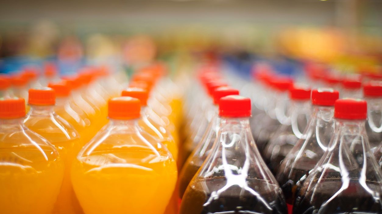 bottles in the store are in a row.