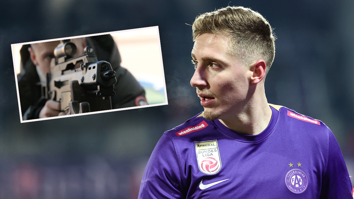 Ex-Austria-Spieler Aleksandar Jukic posierte in einem Vorstellungsvideo mit einem Maschinengewehr.