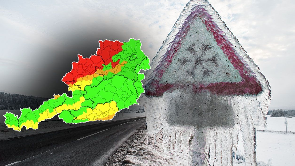 snow alert frozen sign on road