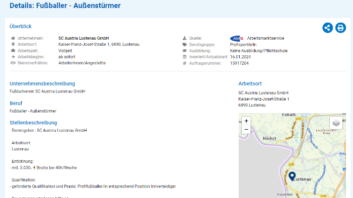 Die Ausschreibung auf der Homepage des AMS.