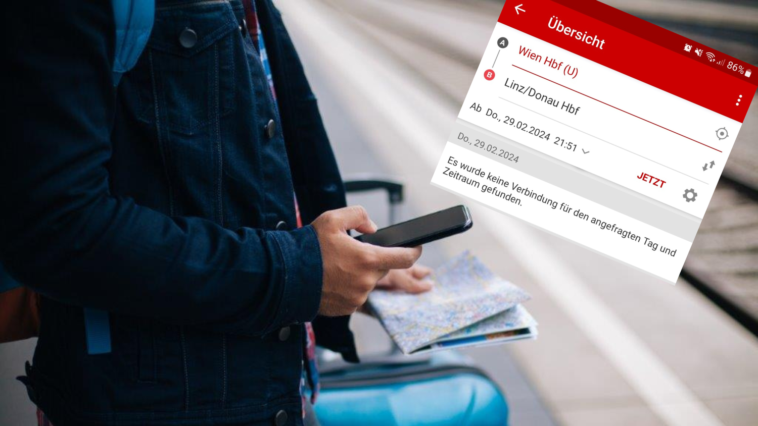 Scotty-Fail: Fährt am 29. Februar kein Zug von Wien nach Linz? Auf einigen Android-Handy lässt die ÖBB-Fahrplanauskunft das vermuten?