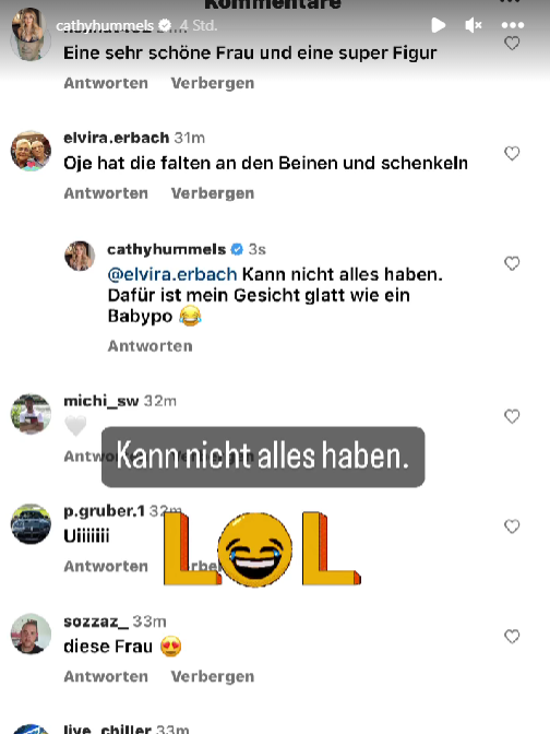 Cathy macht sich nichts aus den Kommentaren.