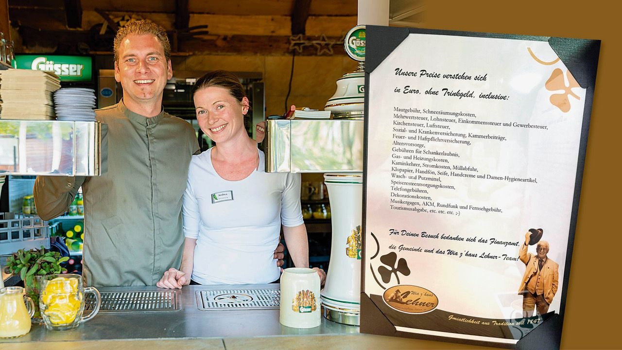 Der Linzer Wirt Michael Wenzel argumentiert seine Preisgestaltung augenzwinkernd in der Speisekarte.