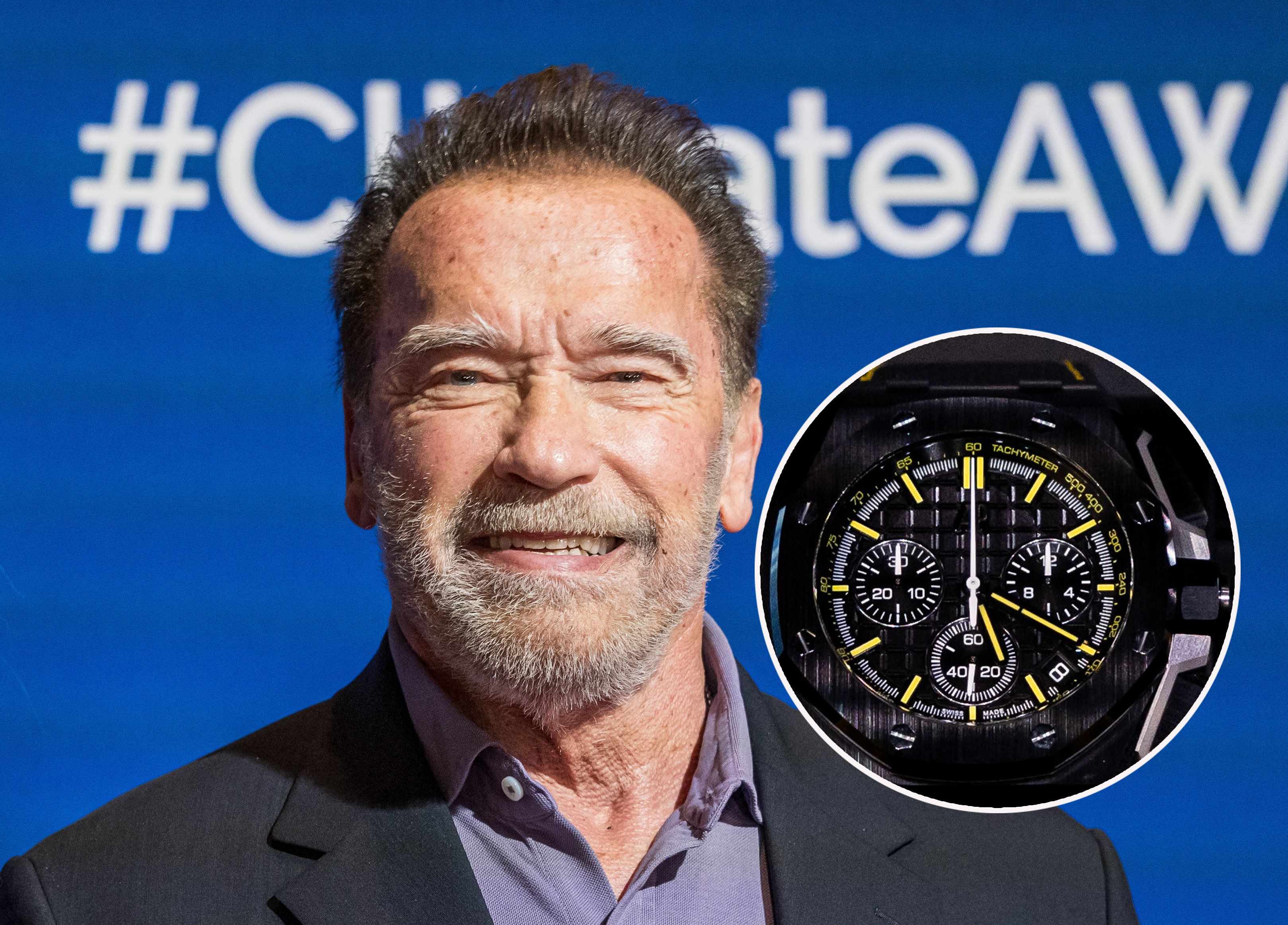 Arnold Schwarzenegger mit seiner Luxus-Uhr, die ihn viel Geld kostete.&nbsp;