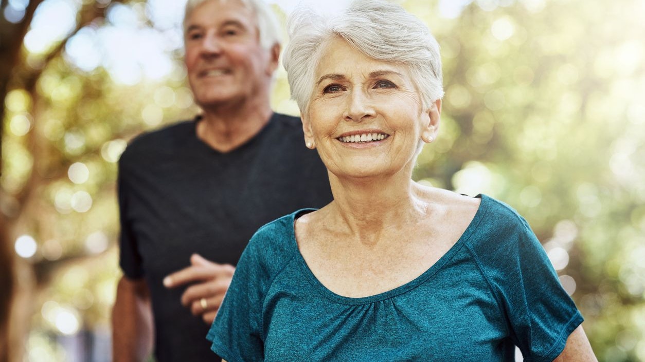 Shot of a senior couple out for a run together