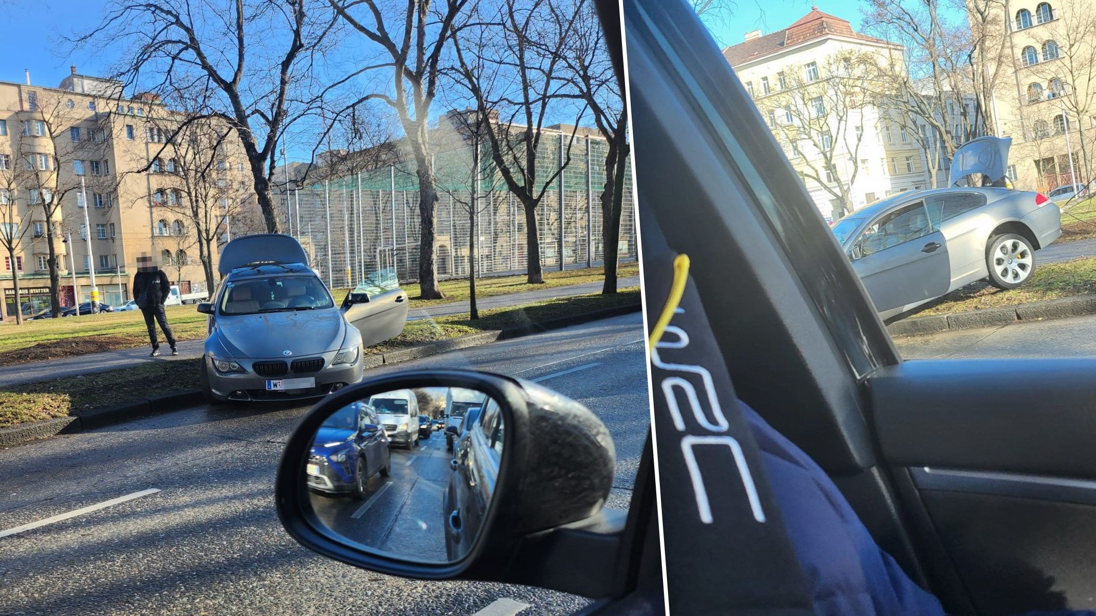 Ein 6er-BMW kam nach einem Gürtel-Crash an ungewöhnlichem Ort zum Stillstand.