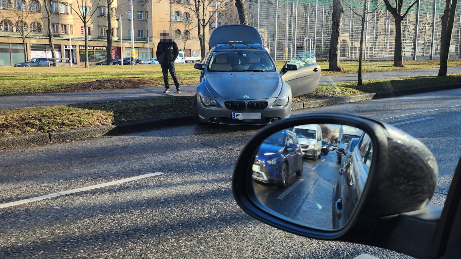 Der BMW landete auf einem Baum am Straßenrand.